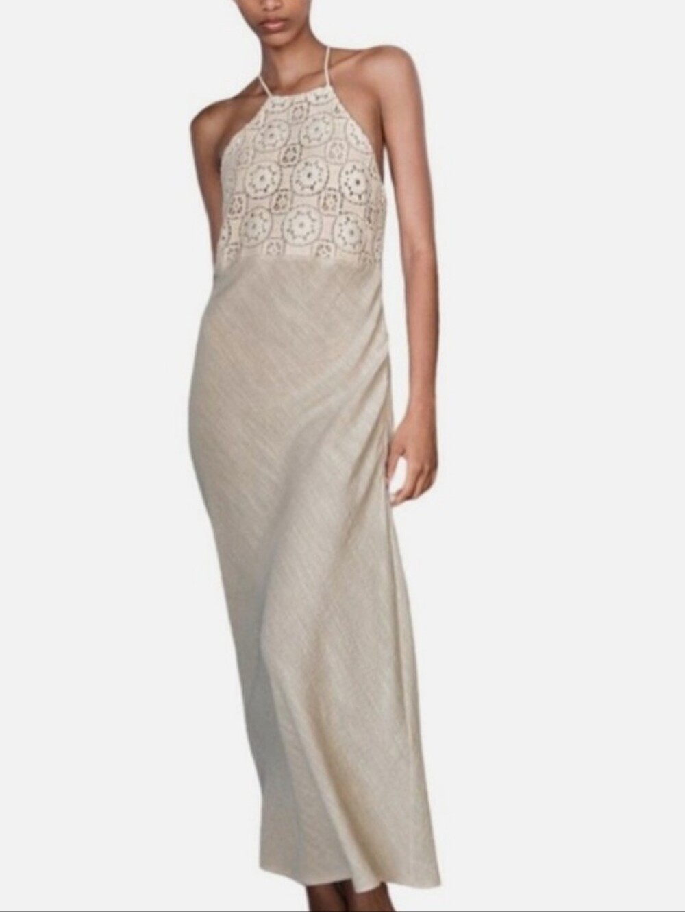 ZARA CROCHETED HALTER COTTON MAXI DRESS S